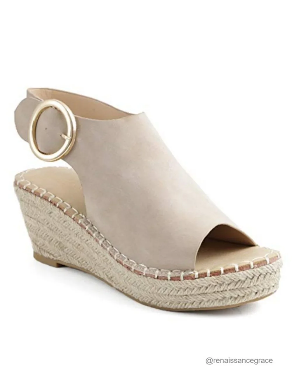 Catherine Malandrino Espadrille Wedge Sandals Side Buckle Peep Toe Synthetic